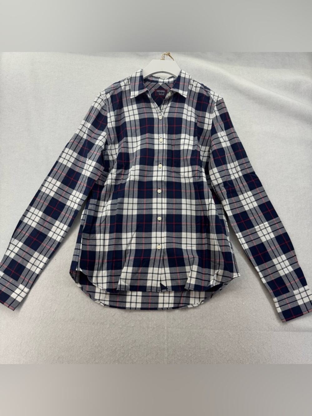 NWT UNTUCKit Citra Long Sleeve Button Down Shirt Navy Plaid 100% Cotton size 2